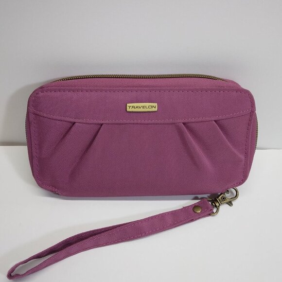 TRAVELON Wristlet Wallet Full Zip Purple Pink Clutch - Picture 2 of 11